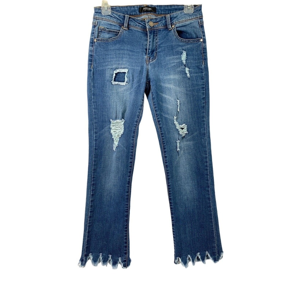 Black Label C' Est Toi Jeans Womens Size 28 Raw Hem Destroyed Denim Patches